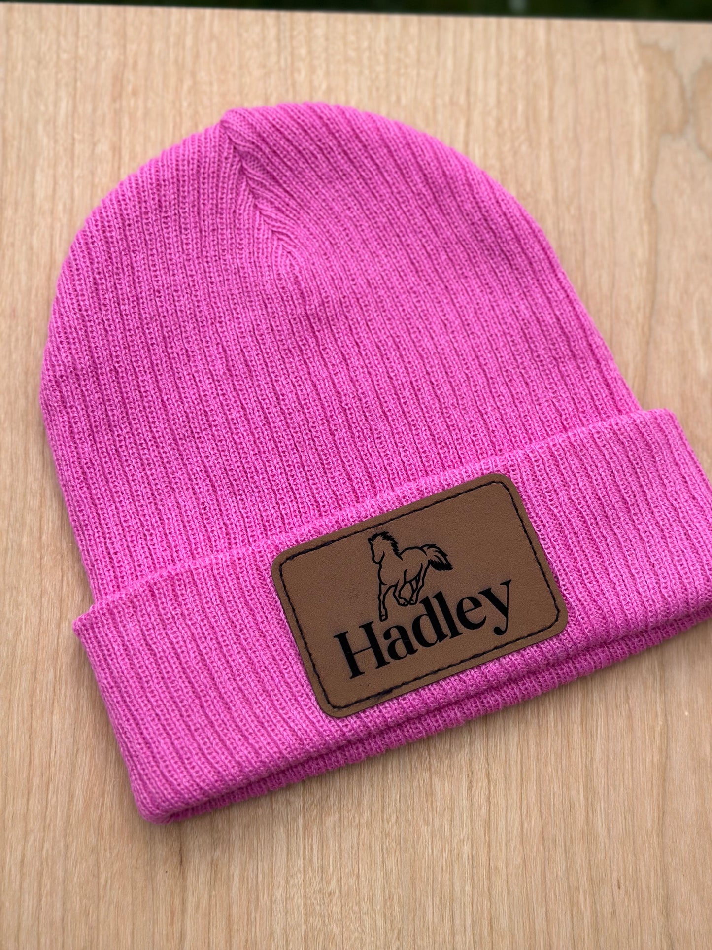 Custom Beanie with Leather Patch