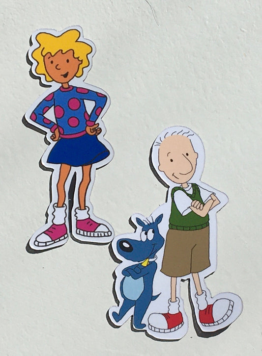 Hand drawn Doug Funny, Pork Chop and Patty Mayonnaise refrigerator magnet set