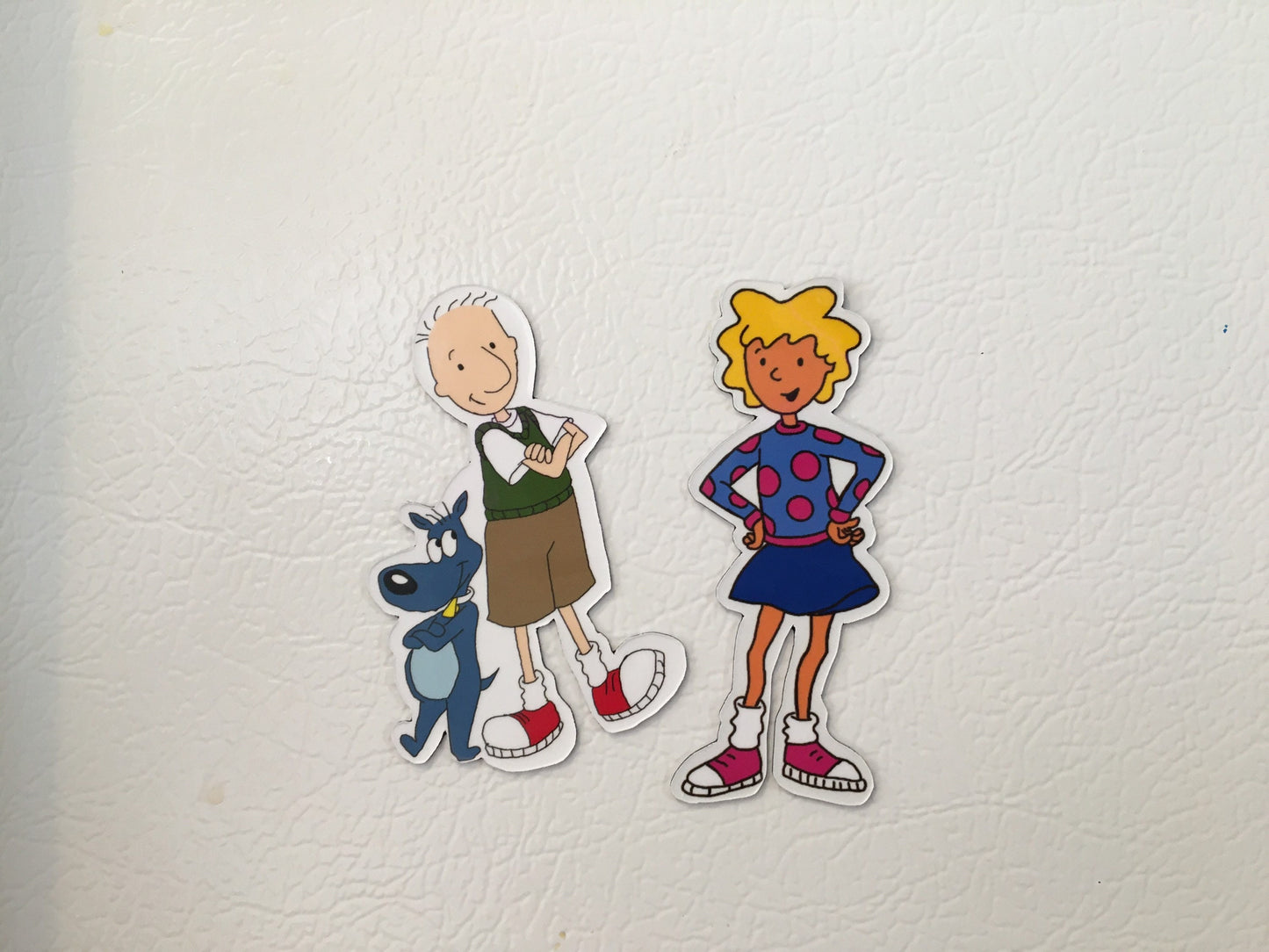 Hand drawn Doug Funny, Pork Chop and Patty Mayonnaise refrigerator magnet set