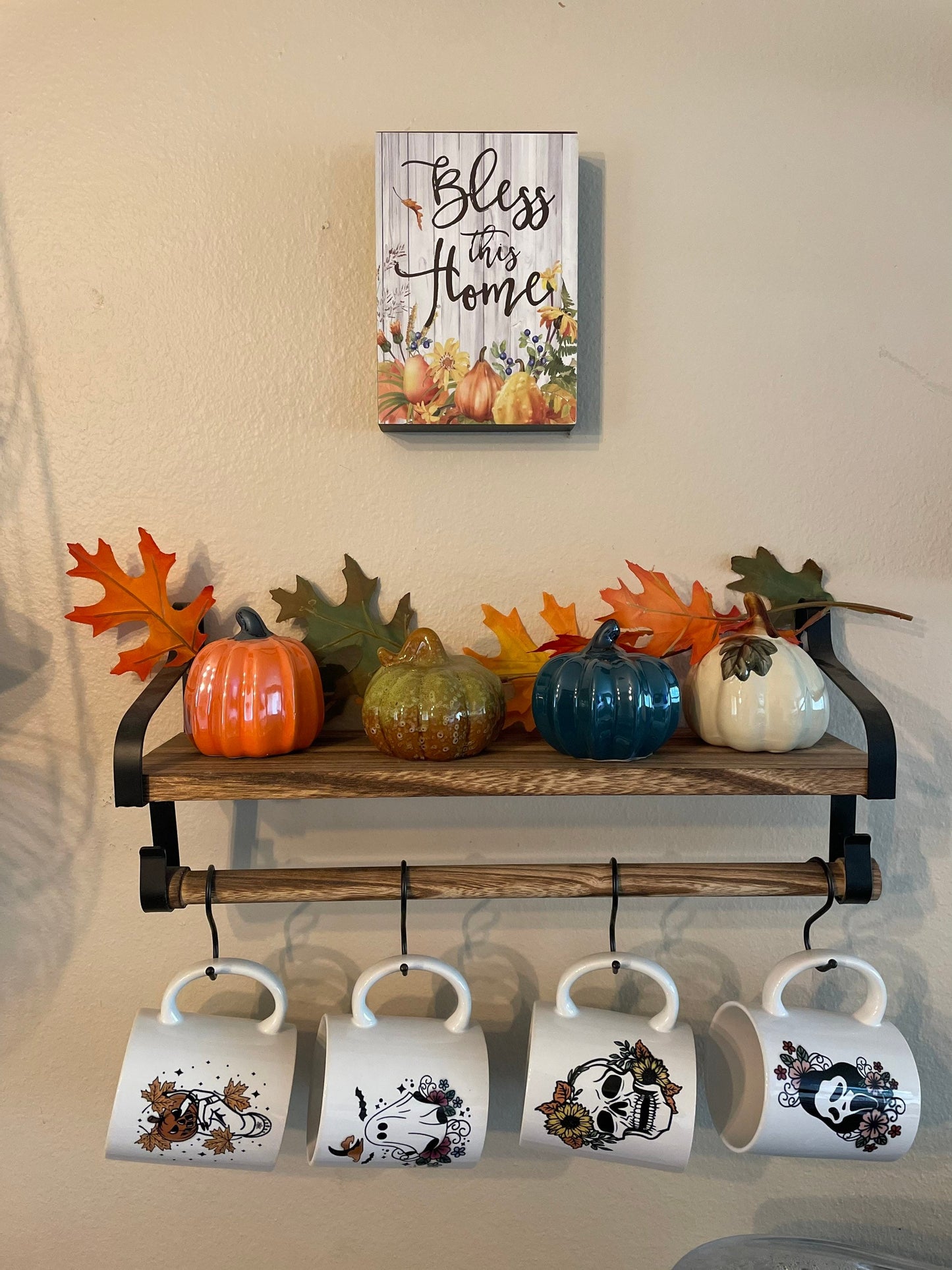 Set of Four 11oz Coffee Mugs, Ghost Coffee Mug, Witches Hand Mug, Skull Sunflower Mug, Scream / Ghost Face Mug