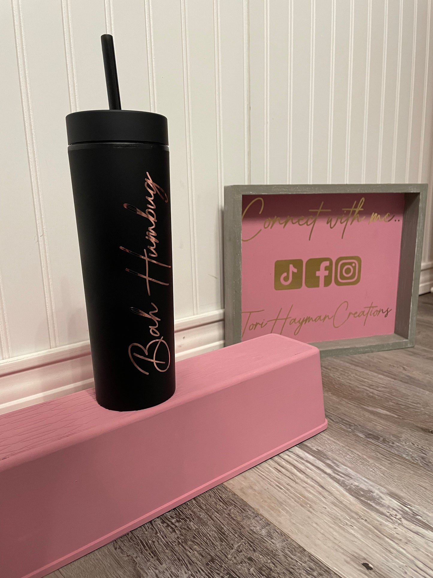 Matte Black Minimalistic 16oz Tumbler Bah Humbug Gift