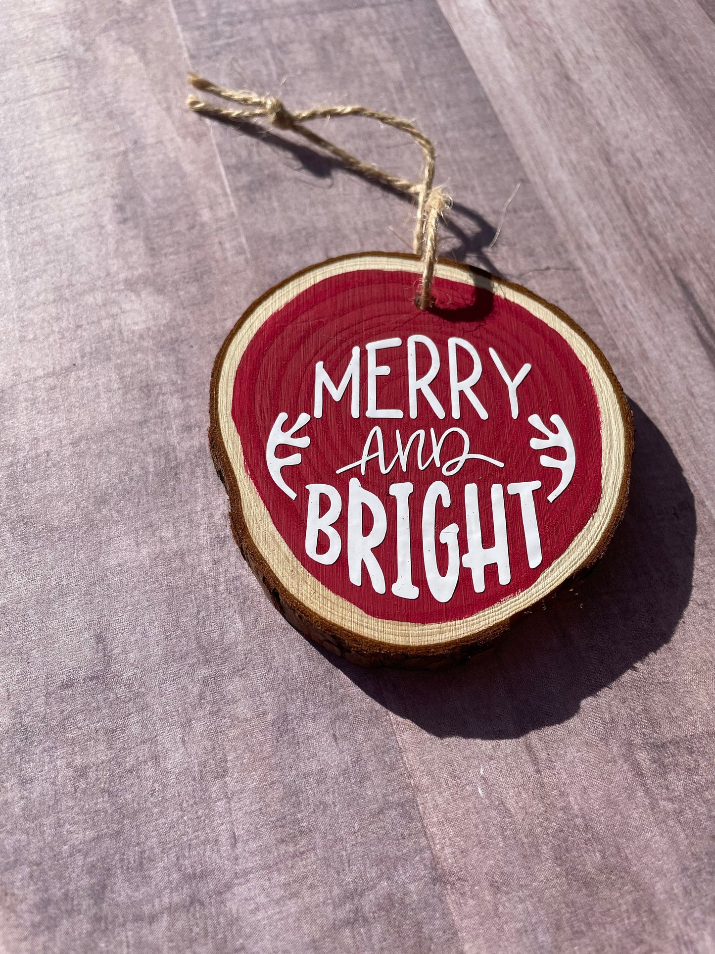 Merry and Bright / Handmade Christmas Ornament / rustic Gift