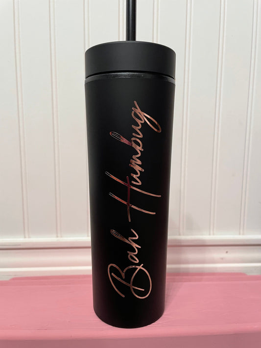 Matte Black Minimalistic 16oz Tumbler Bah Humbug Gift