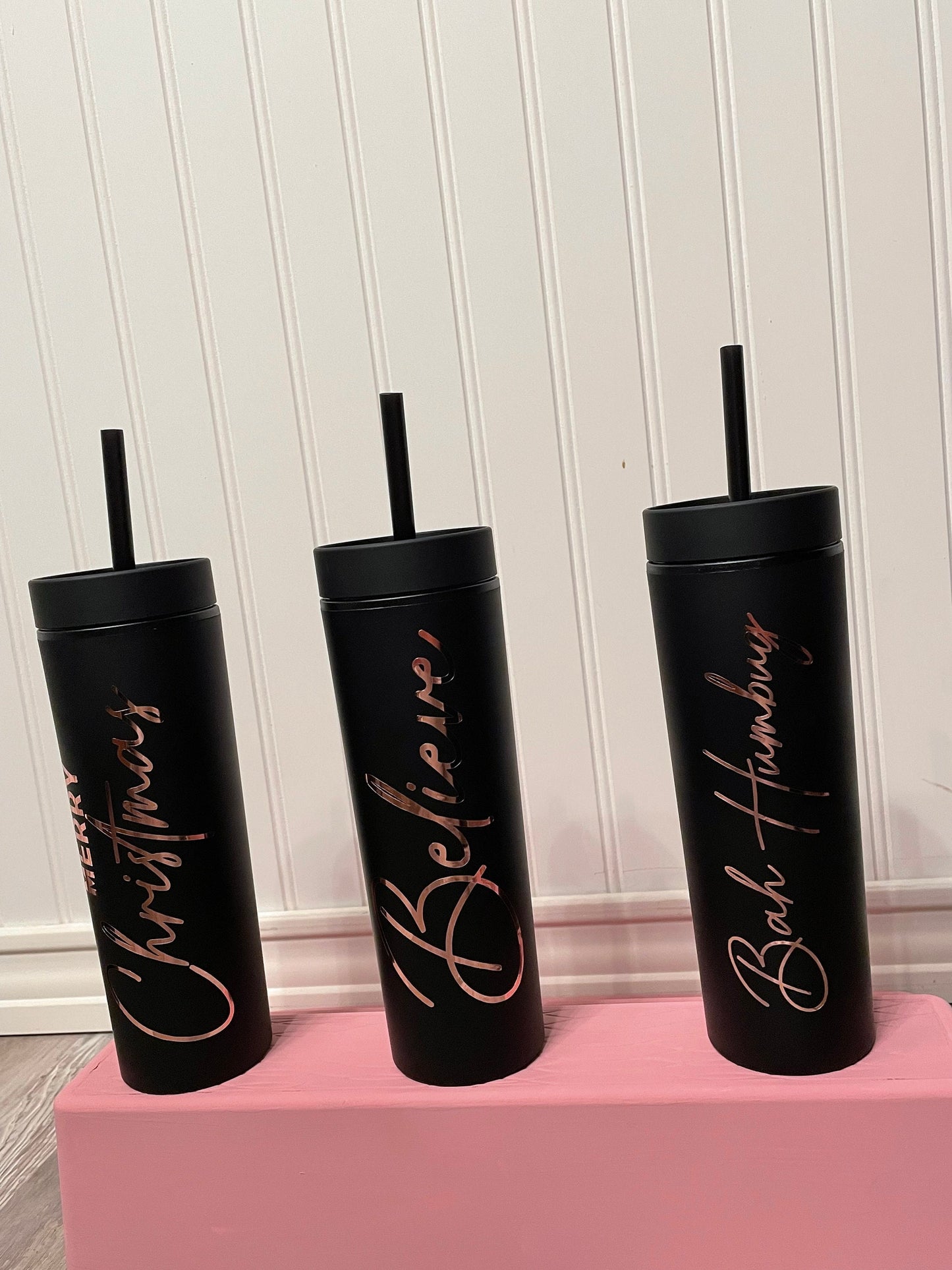 Matte Black and Rose Gold Minimalistic Believe 16 oz Tumbler Gift