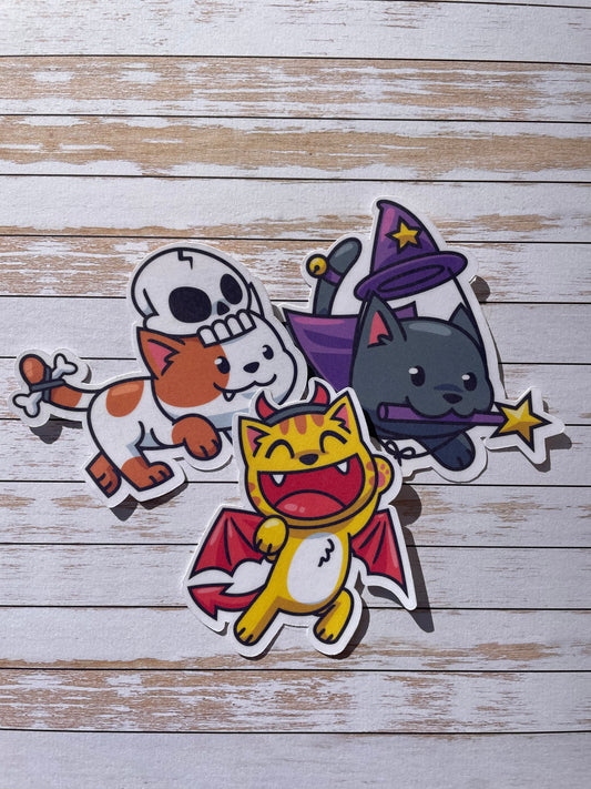 Halloween Kitty Sticker Pack of 3 / Halloween Cat Stickers / Cute Cat Stickers / Cat Costume Sticker Pack / 3 pack