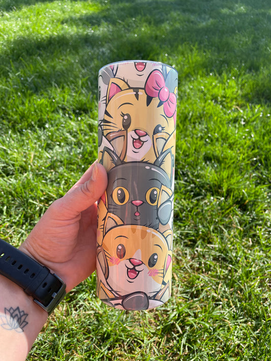 20 oz. Skinny Cat Tumbler / Cat Tumbler / Kitten Tumbler / Cute Cat Tumbler